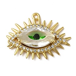Golden Brass Micro Pave Cubic Zirconia Pendants, Nickel Free, with Glass, Evil Eye Charms, Golden, 24x32x7mm, Hole: 1.8mm