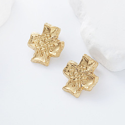 Золотой 304 из нержавеющей стали серьги, крест с китайским узлом, золотые, 27x24 мм