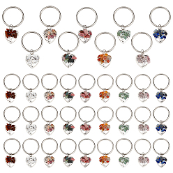 Смешанные камни 36шт 9 стильные брелки из натуральных драгоценных камней, с железной фурнитурой, дерево, платина, 41 мм