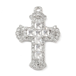 Прозрачный Латунные микро проложить кубического циркония подвески, долговечный, без кадмия и без свинца, крест очарование, платина, прозрачные, 23x16x2.5 мм, отверстие : 1.4 мм