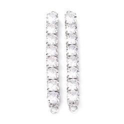 Real Platinum Plated Brass Clear Round Cubic Zirconia Links Connectors, Long-Lasting Plated, Rectangle, Real Platinum Plated, 58x6x5mm, Hole: 2.5mm