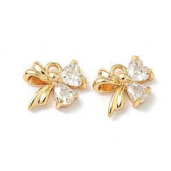 Настоящее золото 18K Латунные микро проложить кубического циркония подвески, бантом прелести, без никеля , реальный 18 k позолоченный, реальный 18 k позолоченный, 8x10x4 мм, отверстие : 1.5 мм