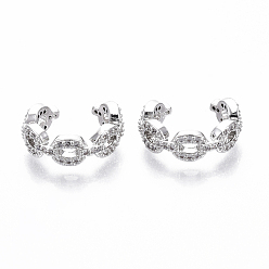 Платинированный Серьги-манжеты с цирконием, Кабель цепи, без никеля , прозрачные, Реальная платина, 10x4.5 мм