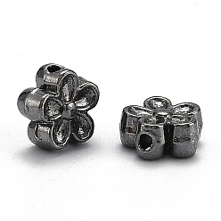 Черный Цвет Металла Сплав в тибетском стиле 3 цветочных бусин, без кадмия, без никеля и без свинца, металлический черный , 7x3.5 мм, отверстие : 1 мм