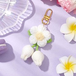 Белый Подвесные украшения из хлопка и крючка в виде цветка вишни, с поворотными застежками сплава, белые, 95~118 мм