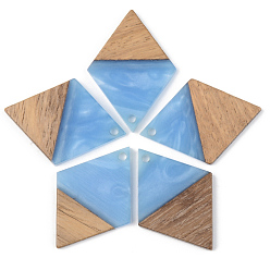 Cornflower Blue Opaque Resin & Walnut Wood Pendants, Rhombus, Cornflower Blue, 34x24x3mm, Hole: 2mm