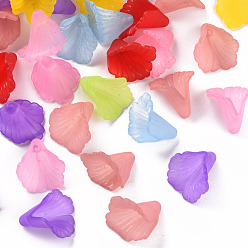 Mixed Color Transparent Acrylic Bead Caps, Trumpet Flower Beads, Frosted, Flower, Mixed Color, 18x18x17mm, Hole: 1.5mm, about 700pcs/500g