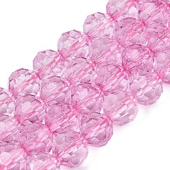 Hot Pink Crackle Transparent Glass Beads Strands, Round, Faceted(32 Facets), Hot Pink, 7.5~8mm, Hole: 1.2~1.4mm, about 47~48pcs/strand, 13.78~13.98 inch(35~35.5cm)
