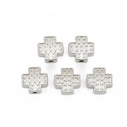 Platinum Tibetan Style Alloy Beads, Cross, Cadmium Free & Lead Free, Platinum, 8x8x3mm, Hole: 1.4mm, about 1470pcs/1000g