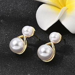 Настоящее золото 18K Латунь серьги стержня, с пластмассовой жемчужиной abs, долговечный, стойки покрытие, без свинца и без кадмия, реальный 18 k позолоченный, 20.5x12 мм