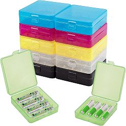 Mixed Color Plastic Battery Storage Box, with Iron Ring, Rectangle, Mixed Color, 8.2x7.2x2.3cm, Inner Size: 7.6x6.75cm, Hole: 8x13mm,  6 colors, 2pcs/color, 12pcs/set