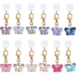 (52) Непрозрачная лаванда 12шт 12 цвета пластиковые мобильные пылезащитные заглушки, со стеклянными подвесками-бабочками, золотые, разноцветные, 42 мм, Кулон : 29 мм, 1 шт / цвет