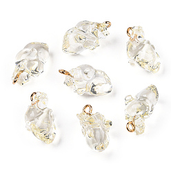 Светло-желтый Прозрачные смоляные подвески, анатомические подвески в форме сердца, с позолоченными железными петлями, светло-желтый, 20.5~21.5x11.5x11 мм, отверстие : 2 мм