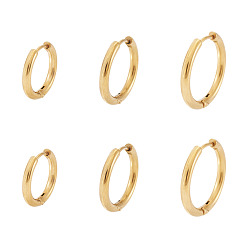 Golden 6Pcs 202 Stainless Steel Huggie Hoop Earrings, Hypoallergenic Earrings, with 316 Surgical Stainless Steel Pins, Golden, 20x2.5mm, 2pcs/style