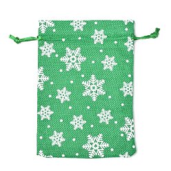 Зеленый Рождественские тематические пакеты для упаковки из мешковины, шнурок сумки, снежинка узор, зелёные, 17.6x13x0.4 см