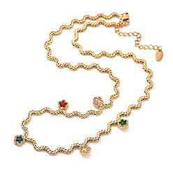 Цветок 304 ожерелья из нержавеющей стали с кисточками и разноцветными кубическими цирконами для женщин, золотые, цветок, 16.22 дюйм (41.2 см)