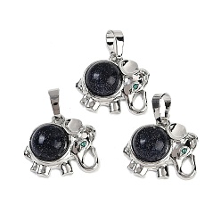 Синий Драгоценный Камень Синтетический синий авантюрин подвески, подвески в виде слона из латуни с покрытием из стразов, платина, без кадмия и без свинца, 17.5x20.5x8 мм, отверстие : 5x8 мм