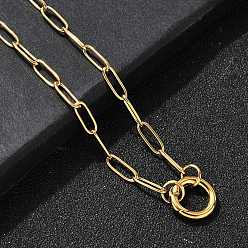 Настоящее золото 18K 304 Женские ожерелья с подвеской в виде кольца из нержавеющей стали в виде скрепки, ионное покрытие (ip), реальный 18 k позолоченный, 16.69 дюйм (42.4 см)