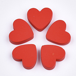 Red Painted Wooden Cabochons, Heart, Red, 19x21x4.5mm