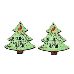 Рождественская елка Подвески из тополя с принтом, Рождественская серия, рождественская елка, 45x40.5x2 мм, отверстие : 1.4 мм