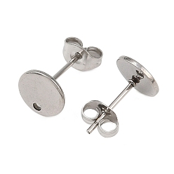 Нержавеющая Сталь Цвет Не тускнеет 304 фурнитура для сережек-гвоздиков из нержавеющей стали, с плоской пластиной и ушными гайками, плоско-круглые, цвет нержавеющей стали, 8 мм, отверстие : 1.5 мм, штифты : 0.8 мм