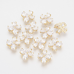 Настоящее золото 18K Коннекторы, латунь, кубический цирконий, без никеля , реальный 18 k позолоченный, бабочка, 10x10.5x3 мм, отверстие : 1 мм