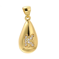 Letter K Стойка металлическая латунная микропрофилированная кубическая циркония подвески, долговечный, без свинца и без кадмия, реальный 18 k позолоченный, каплевидная форма с подвесками-буквами, Письмо K, 21x11 мм, отверстие : 5x3 мм