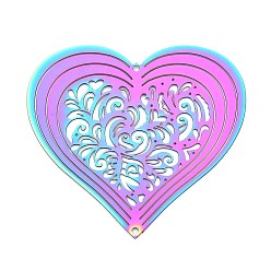 Многоцветный 201 нержавеющая сталь 3 вращающийся подвесной ветряной спиннер, для украшения сада внутри и снаружи помещения, сердце с полым цветком, многоцветные, 49.5x51x0.2 мм, отверстие : 1.4~1.5 мм