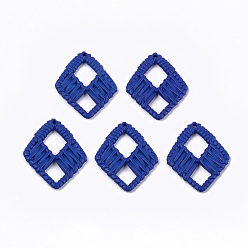 Medium Blue Acrylic Pendants, Imitation Woven Rattan Pattern, Rhombus, Medium Blue, 48.5x39x4~4.5mm, Hole: 1.8mm