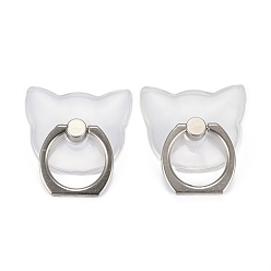 Platinum Transparent Plastic Cell Phone Ring Holder, 360 Degree Rotation, Alloy Finger Grip Stand Holder, Cat Shape, Platinum, 4.3cm, Cat: 35x40.5x3mm
