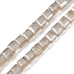 Champagne Gold Гальванизируйте прозрачное стекло бисер нитей, Cude, граненые, гальваническое покрытие, шампанское золото, 5~6x5.5~6x5.5~6 мм, отверстие : 1.2 мм, около 95~98 шт / нитка, 20.07~20.86 дюйм (51~53 см)