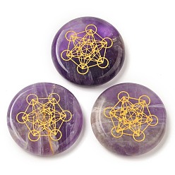 Аметист Природный аметист кабошонов, плоский круг с выгравированной золотой гексаграммой, 25~26x6~7 мм