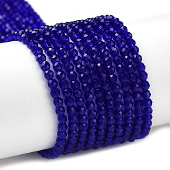 Dark Blue Transparent Glass Beads Strands, Faceted Round, Dark Blue, 2x2mm, Hole: 0.6mm, about 184pcs/strand, 14.49''(36.8cm)