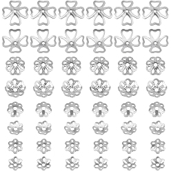 Silver 48Pcsc 4 Styles 925 Sterling Silver Bead Caps, Multi-Petal, Flower, Silver, 5~8x1.2~2mm, Hole: 0.7~1.2mm, 12pcs/style