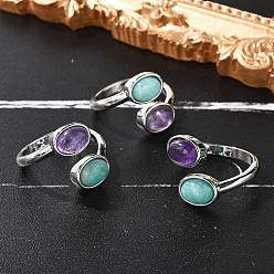 Аметист Кольца из натурального аметиста и амазонита, овальные, с латунными украшениями для женщин, без кадмия и без свинца, 2.5~15.5 мм, размер США 7 1/2 (17.7 мм)