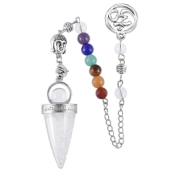 Хрусталь Природный кварцевый кристалл конические заостренные маятники для биолокации, с 7 бусинами из чакральных камней и амулетами АУМ/ОМ, для лозоходства и гадания, 190 мм