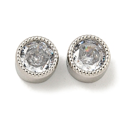 Платина Латунь микропаве прозрачный кубический цирконий европейский бисер, бусины с большим отверстием, плоско-круглые, без кадмия, без никеля и без свинца, платина, 6x4 мм, отверстие : 1 мм