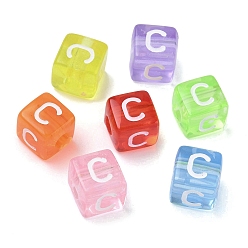 Letter C Прозрачные акриловые бусины, окрашенные спреем, куб с письмом, разноцветные, буква С, 9.5x9.5x10 мм, отверстие : 3.8 мм, Около 570 шт / 500 г