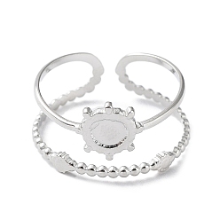 Stainless Steel Color 304 Stainless Steel Open Cuff Ring Components, Bezel Cup Ring Settings, Sun with Round Tray, Stainless Steel Color, US Size 6 1/4(16.7mm), Tray: 4mm