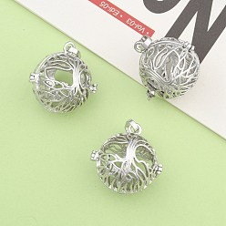 Platinum Rack Plating Brass Hollow Round Cage Pendants, For Chime Ball Pendant Necklaces Making, Nickel Free, Platinum, 28x28.5x24mm, Hole: 9x3.5mm, inner: 20.5mm