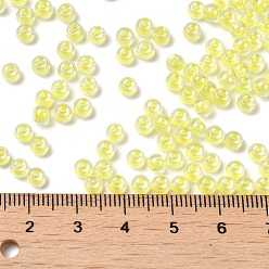 Yellow Glass Seed Beads, Inside Colours Lustered, Round, Yellow, 4x3mm, Hole: 1.4mm, about 7650pcs/pound