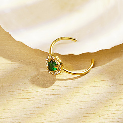 Зеленый Кольца-манжеты из нержавеющей стали с микропаве из кубического циркония для женщин, сердце, реальный 18 k позолоченный, зелёные