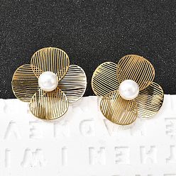 Золотой 304 серьги-гвоздики из пластика и нержавеющей стали с имитацией жемчуга, цветок, ионное покрытие (ip), золотые, 26x26 мм