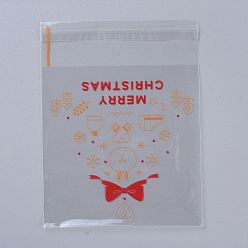 Красный Пакеты с рождественским печеньем, OPP мешки целлофана, самоклеющиеся пакеты для конфет, для праздничных подарков, прозрачные, 13x10x0.01 см, 95~100 шт / мешок