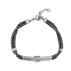 Черный Цвет Металла Браслеты из синтетического немагнитного гематита из бисера, якорь 304 браслеты со звеньями из нержавеющей стали для мужчин и женщин, металлический черный , 7-5/8 дюйм (19.5 см)