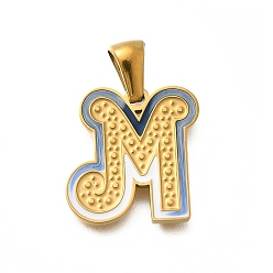 Letter M 304 подвески из нержавеющей стали, с эмалью, ионное покрытие (ip), лазерная резка, реальный 18 k позолоченный, Буква М, 16x15.5x1.5 мм, отверстие : 5.5x2.5 мм