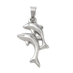Stainless Steel Color 304 Stainless Steel Pendants, with 201  Stainless Steel Ice Pick Pinch Bails, Dolphin Charms, Stainless Steel Color, 26x15x2mm, Hole: 6x3mm.