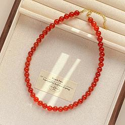 Золотой Винтажные 8мм круглые ожерелья из натурального сердолика для женщин, золотые, 16.34 дюйм (41.5 см)