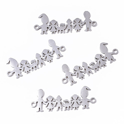 Stainless Steel Color Tarnish Resistant 201 Stainless Steel Links connectors, Laser Cut, Family, Stainless Steel Color, 11x30x1mm, Hole: 1.5mm