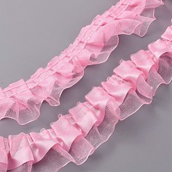 Pink Polyester Ruffled Trimming, for Doll Clothes, Lolita Costume Accessories, Pink, 40x1mm
